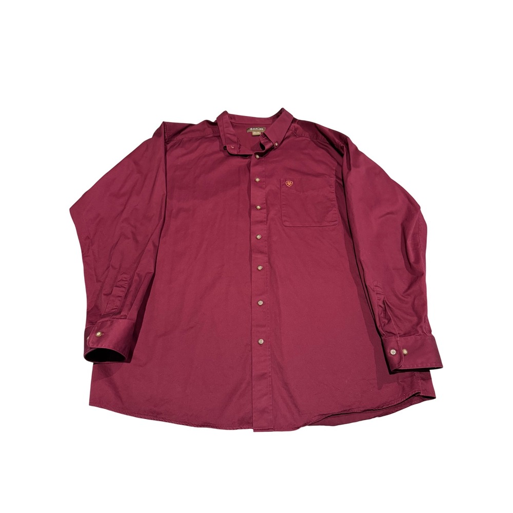 Ariat Mens Long‎ Sleeve Button Down Shirt Burgundy Maroon Logo XXL 10012635